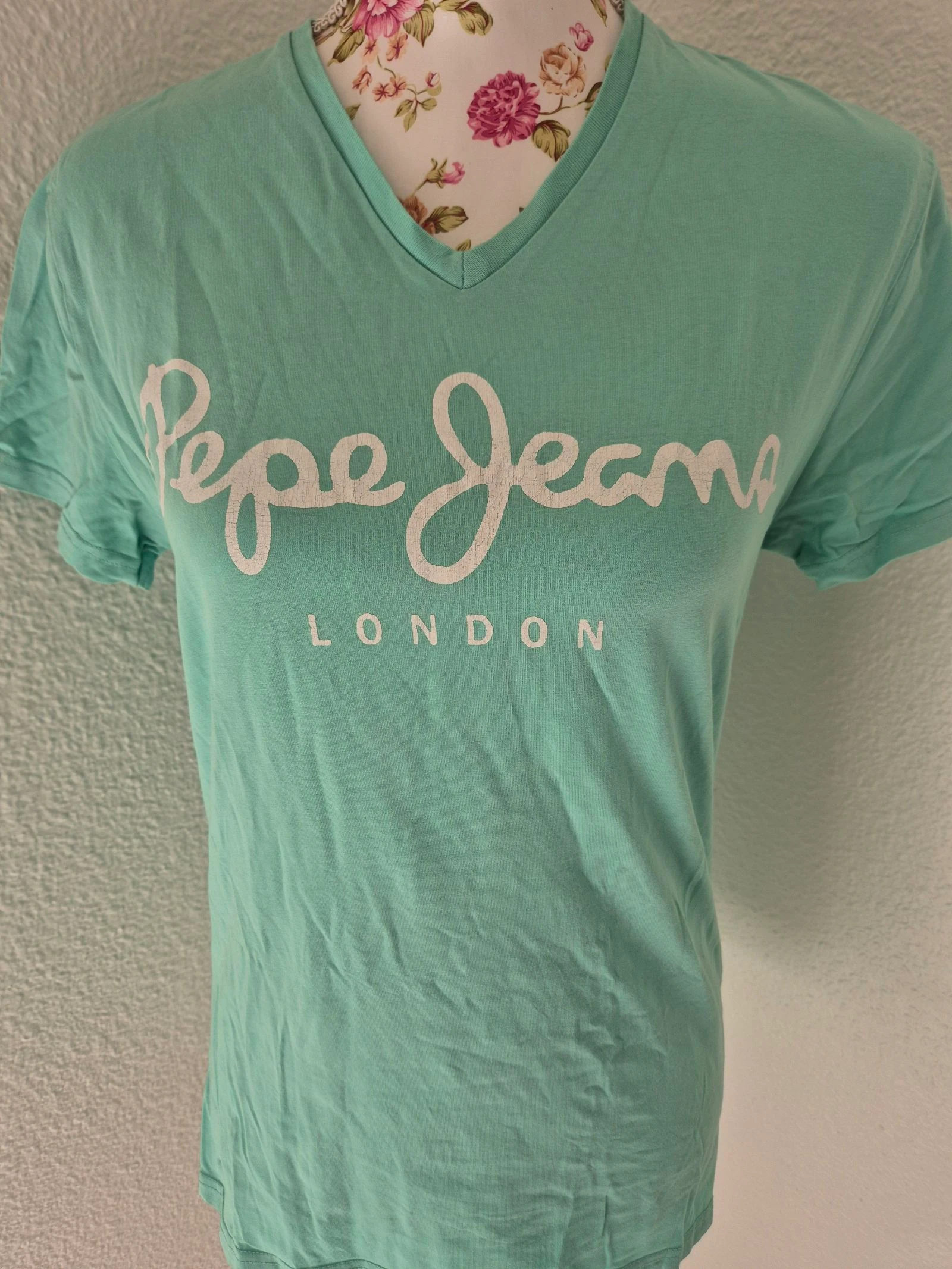 T-shirt Pepe Jeans London verde-água Slim Fit gola V – Tamanho P – 95 % algodão – photo 2